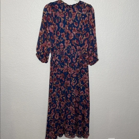 Vince Camuto Womens 3/4 Puff Sleeve Tie Neck Maxi Dress Floral Size L - Picture 7 of 10